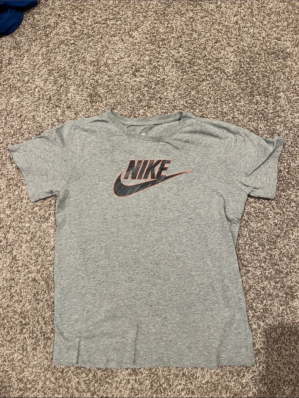 Nike Kids Gray Tee with Black and Orange Logo